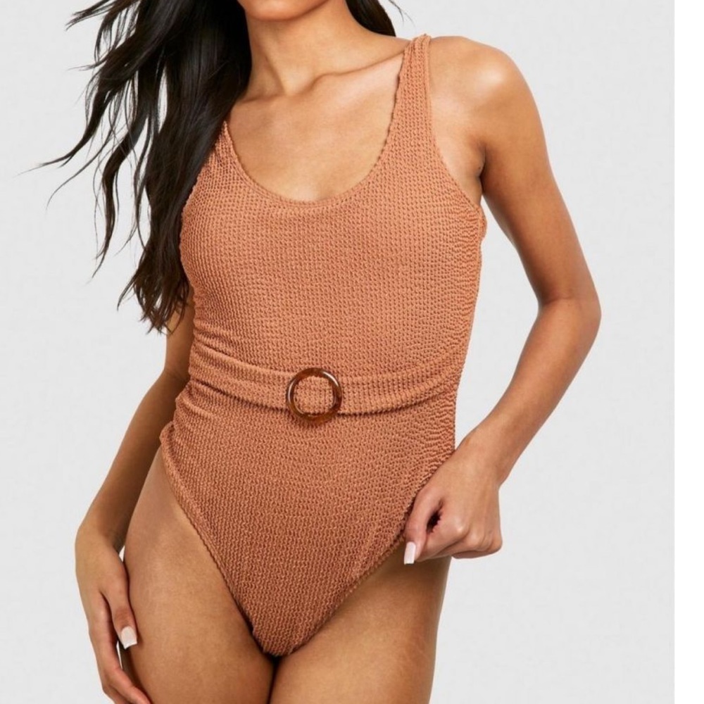 Soah Soul of Hippie Crinkle V Neck Belted Metallic Swimsuit Women’s Sz S